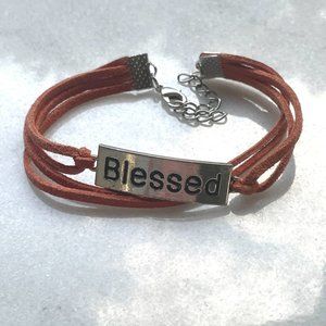 Camel Brown Leather Blessed Bracelet, Christian, Religious, Inspirational